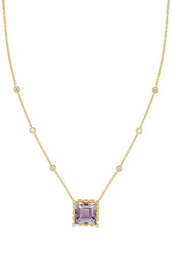 18k Gold Amethyst & Diamond Pendant Necklace