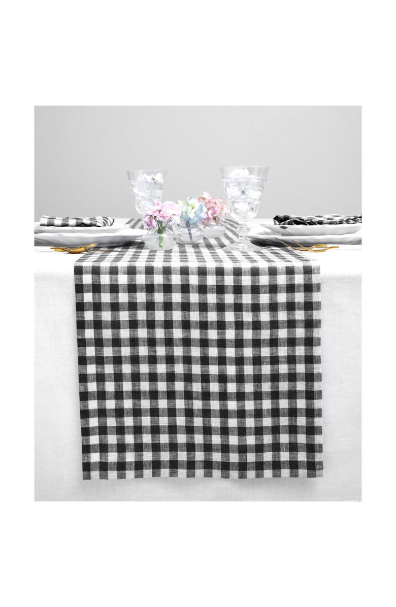 Solino Home Linen Table Runner - Gingham Check, Main, color, Black