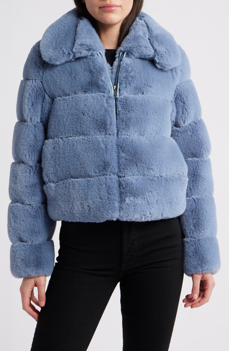 BCBG Max Azria Groove Quilted Faux Fur Coat, Main, color, Misty Blue