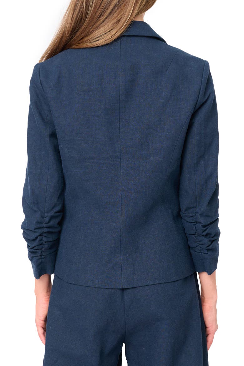 Ruched Sleeve Linen Blend Blazer, Alternate, color, DARK NAVY