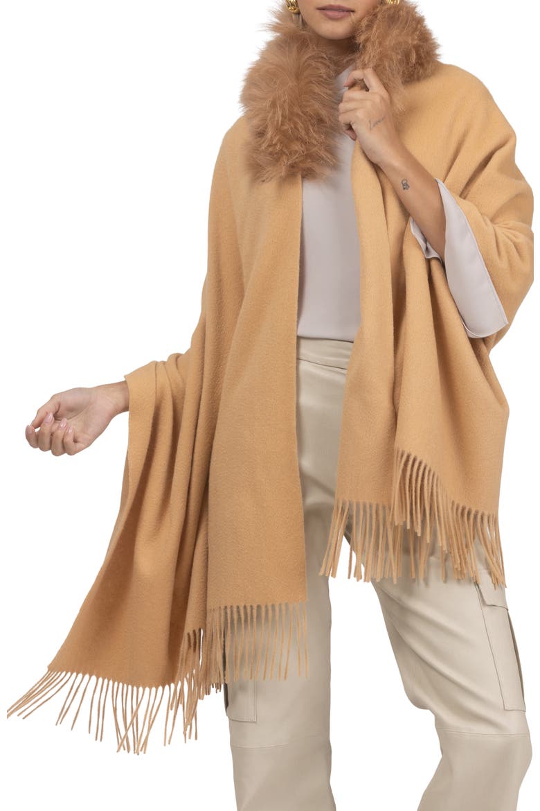 Select Cashmere Stole with Select Collar, Alternate, color, LIGHT CAMEL