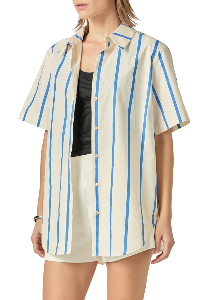 Stripe Short Sleeve Button-Up Top, Alternate, color, BLUE MULTI