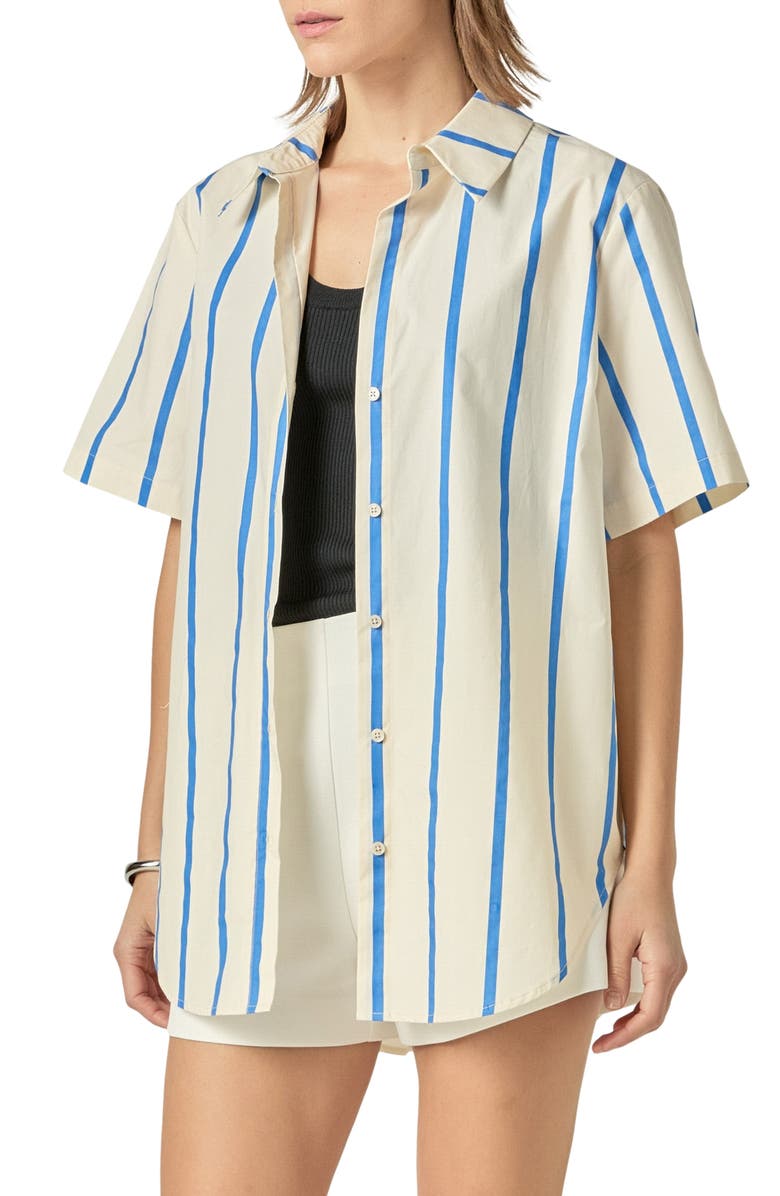 English Factory Stripe Short Sleeve Button-Up Top, Alternate, color, Blue Multi