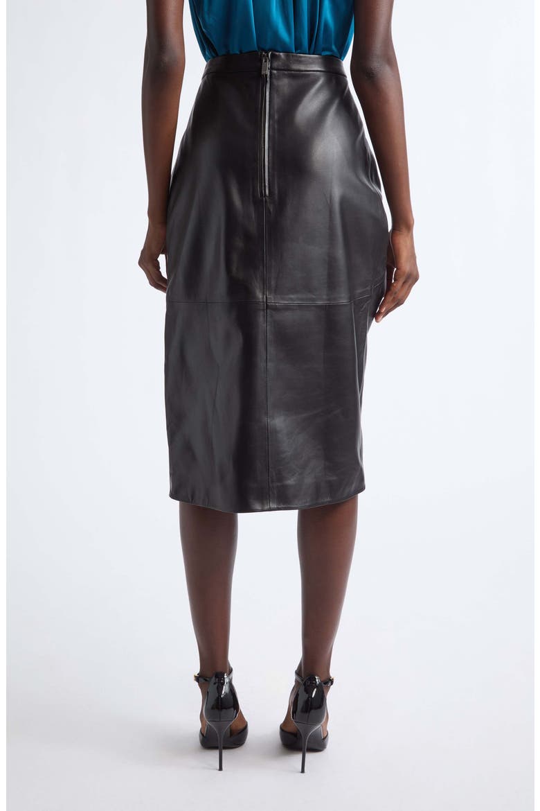 Draped High Waist Leather Midi Skirt, Alternate, color, 0PA BLACK