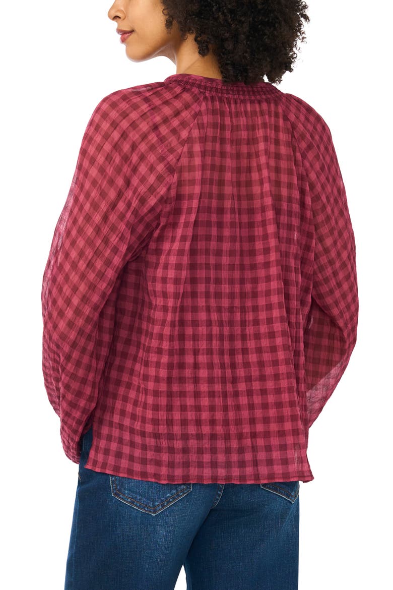 Tie Neck Shirred Top, Alternate, color, CRISP MERLOT