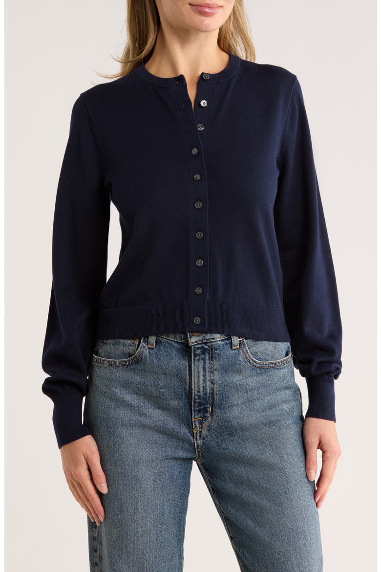 Cotton Crewneck Cardigan, Main, color, MIDNIGHT NAVY