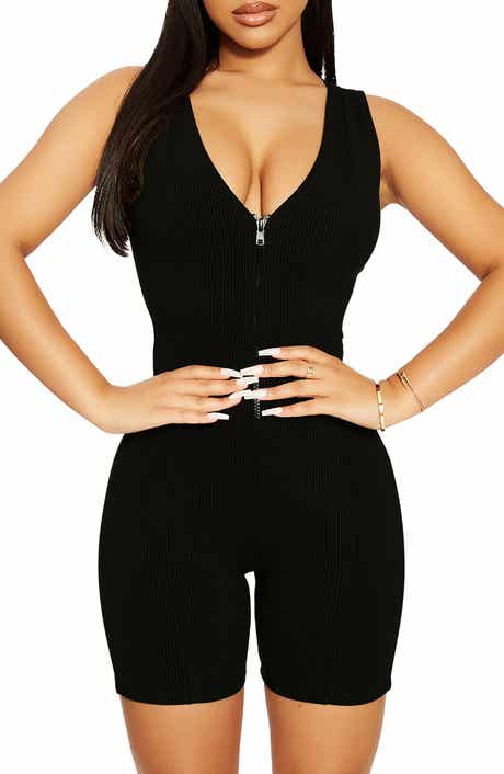 Naked Wardrobe Zip Snatched V-Neck Romper