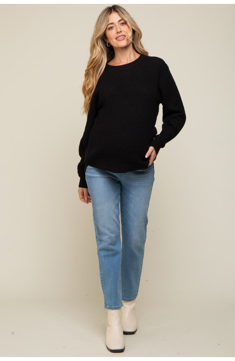 PinkBlush Waffle Knit Rounded Hem Sweater, Alternate, color, Black