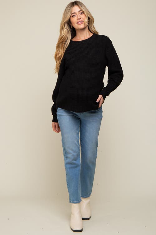Pinkblush Waffle Knit Rounded Hem Sweater In Black