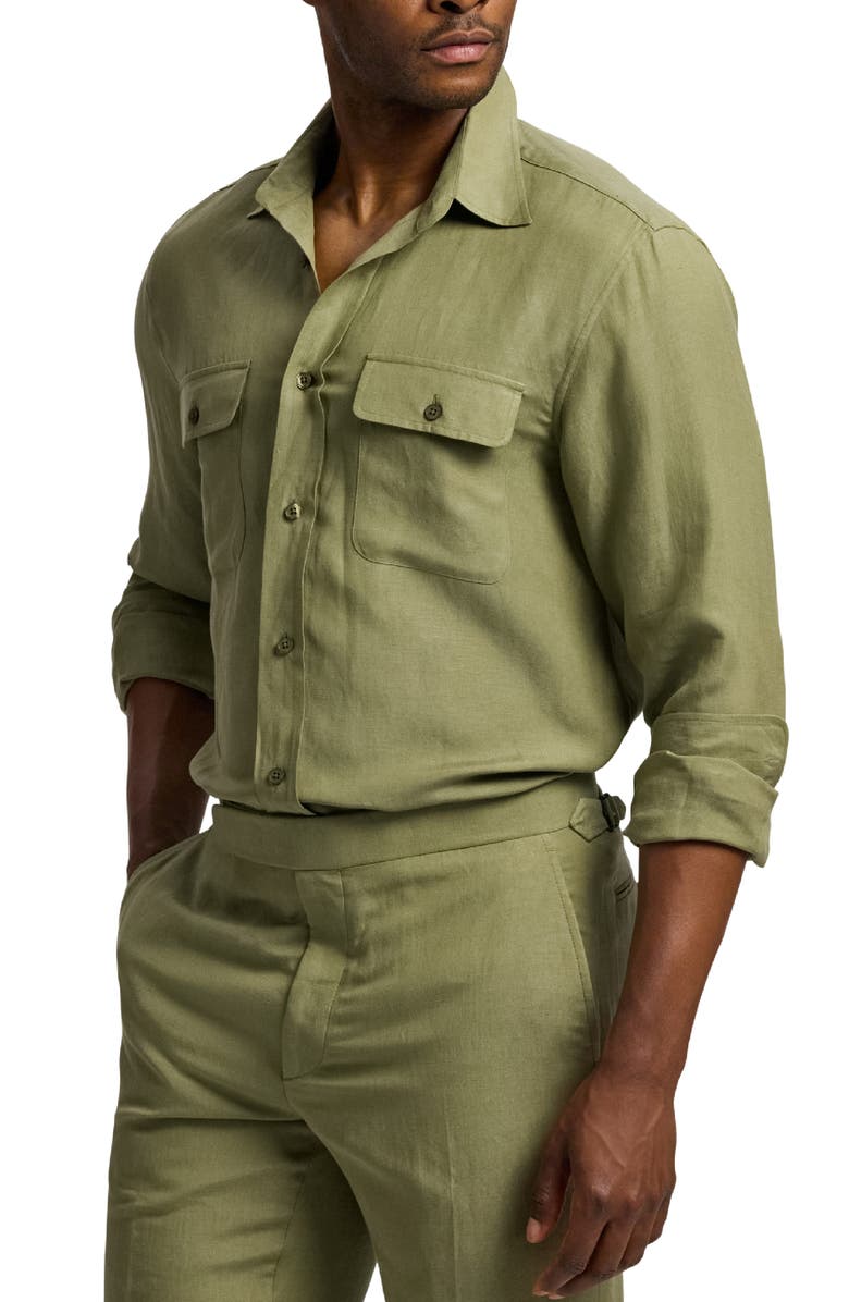 Ralph Lauren Purple Label Silk 
Linen Button-Up Shirt, Alternate, color, Fern Green