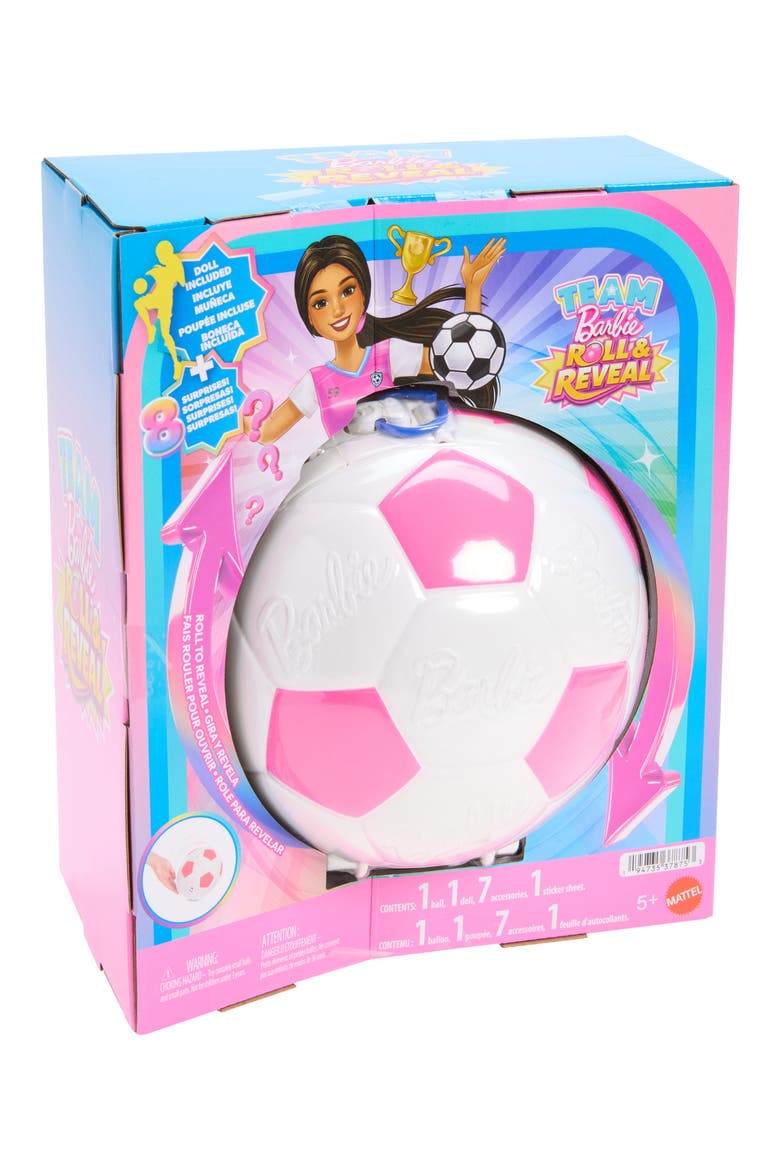 Team Barbie Roll & Reveal Soccer Mystery Box, Main, color, PINK MULTI