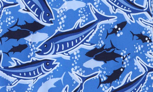 Vineyard Vines Chappy Lobster Print Regular Fit 7 Swim Trunks In Tide Blue Fishing