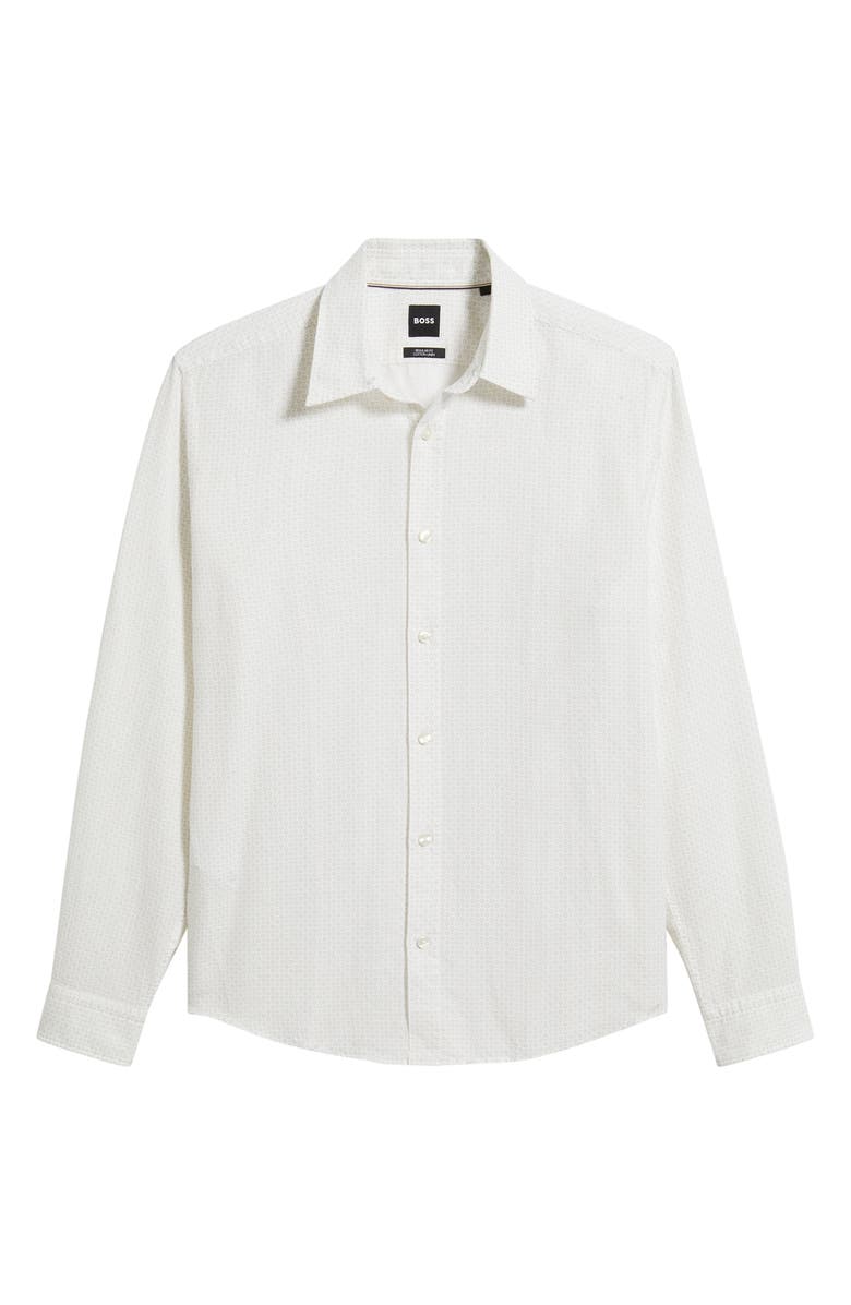 BOSS Liam Regular Fit Linen & Cotton Button-Up Shirt, Alternate, color, White