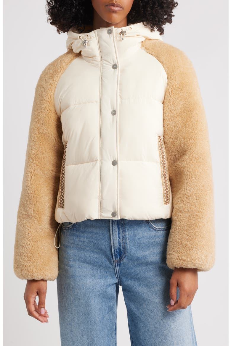 Mykah UGGbraid Puffer Jacket, Main, color, CREAM / SAND