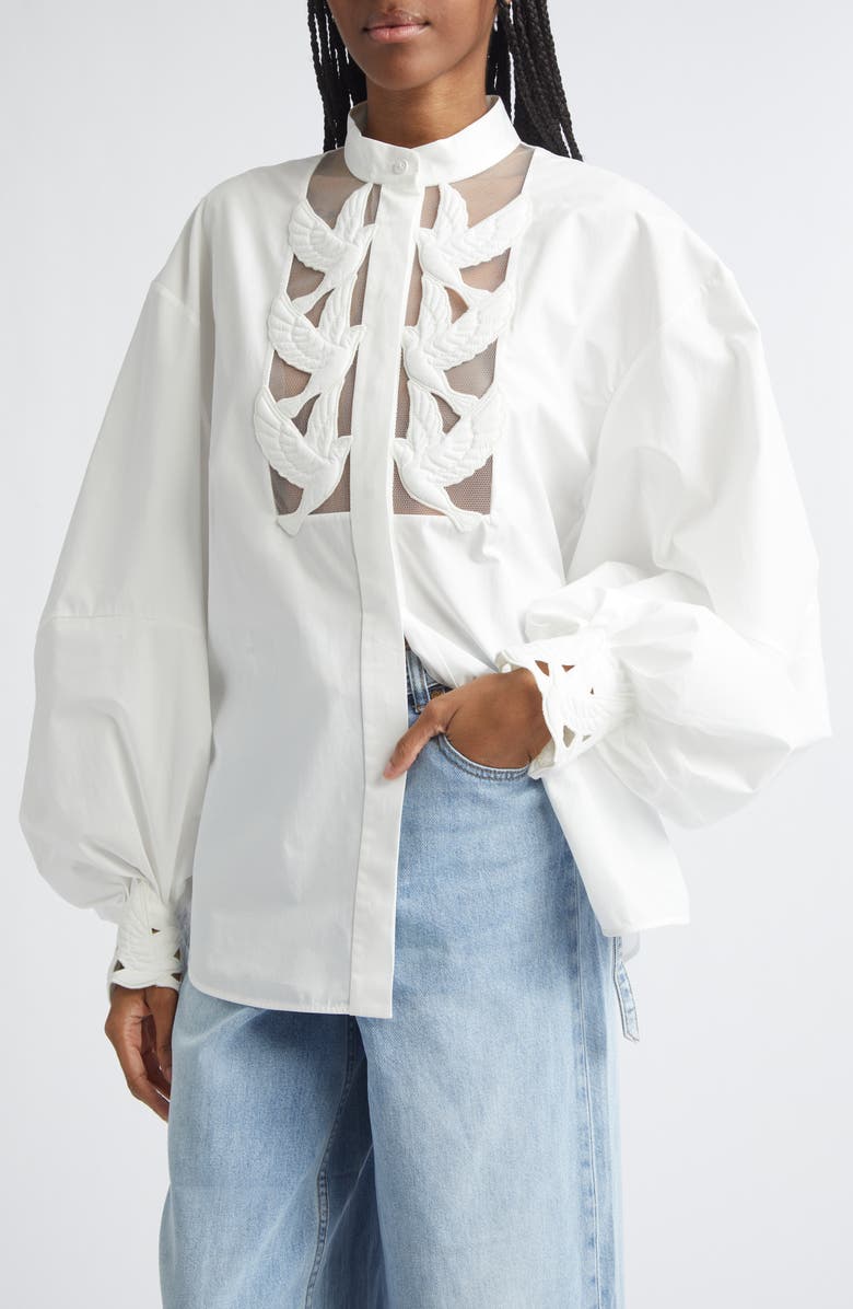 Zimmermann Kindred Spirit Luna Appliqué Button-Up Shirt, Alternate, color, Ivory