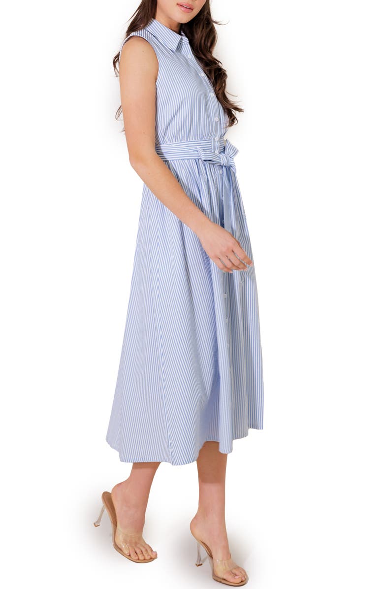 FREEMARKET Pinstripe Sleeveless Midi Shirtdress, Alternate, color, Blue