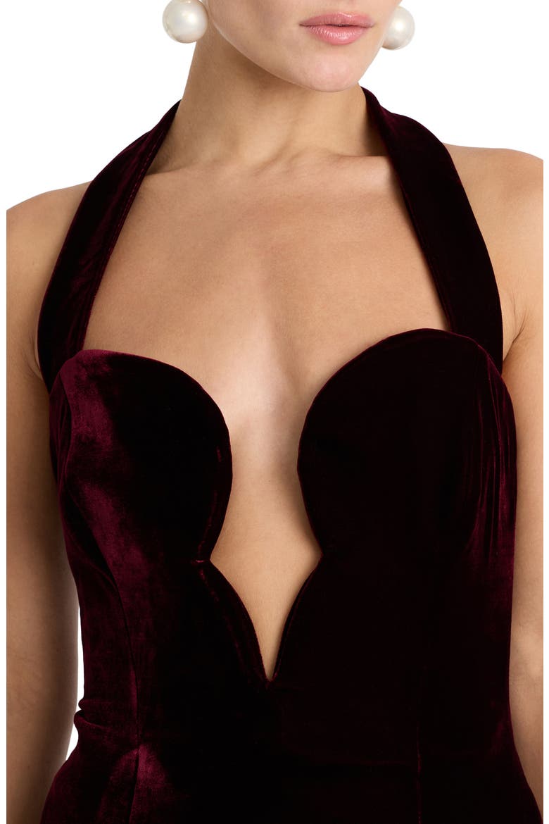 Layna Halter Velour Minidress, Alternate, color, BURGUNDY
