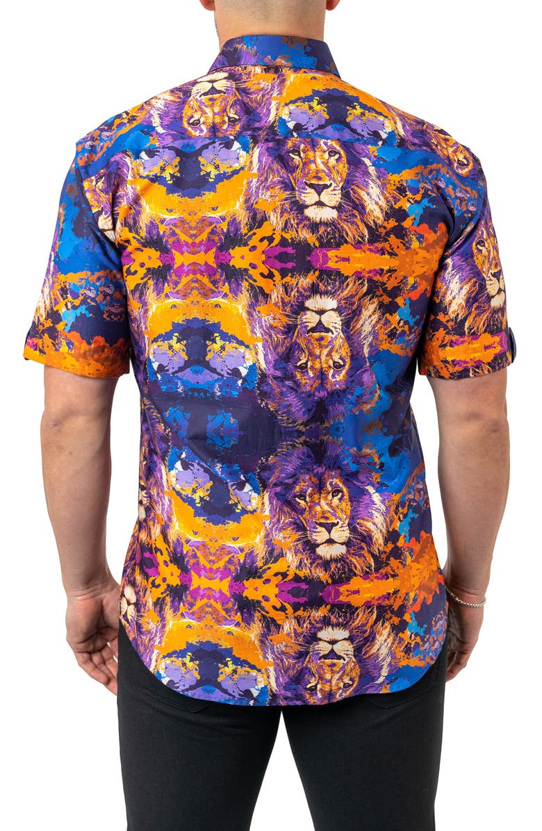 Maceoo Galileo Earthlion 94 Multi Contemporary Fit Short Sleeve Button-Up Shirt, Alternate, color, Blue