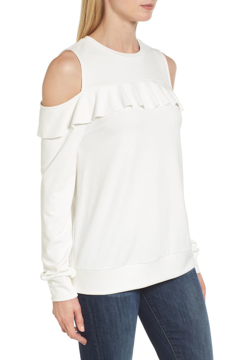 Halogen<sup>®</sup> Ruffle Front Cold Shoulder Sweatshirt, Alternate, color, 