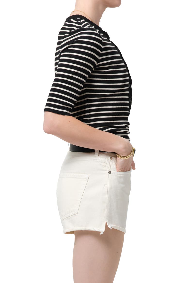 Nali Stripe Cotton Blend Rib Henley Top, Alternate, color, ANTHRACITE