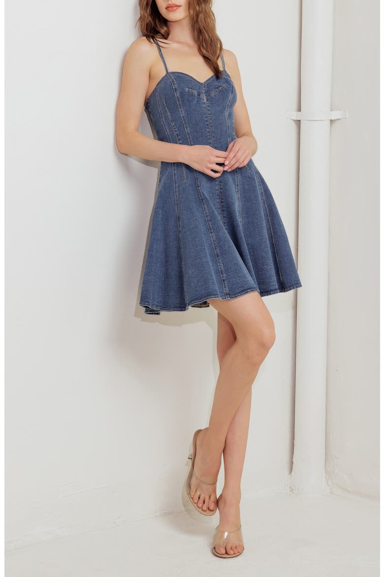 Seamed Denim Fit & Flare Minidress, Alternate, color, DENIM BLUE
