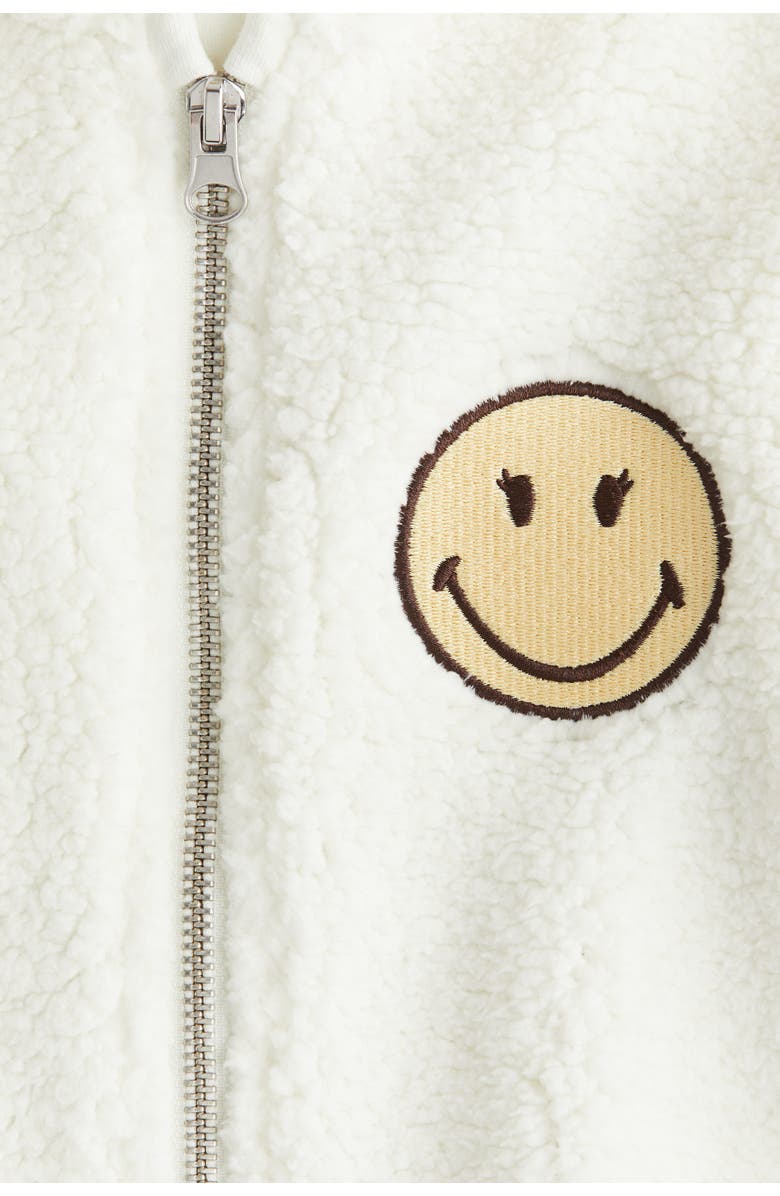 H&M Teddy Zip-through Hoodie, Alternate, color, White/Smileyworld®