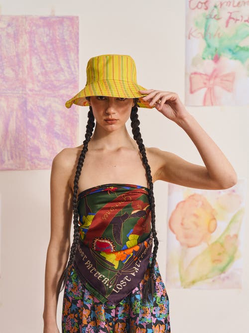 Lost Pattern Nyc Frida X Lost Pattern "frida's Garden" Cotton Reversible Sun Hat In Neutral