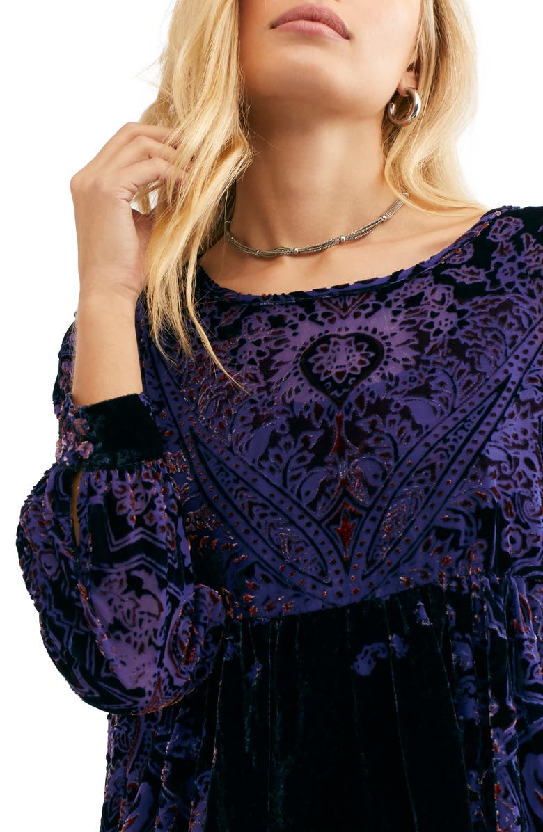 Free People Mirror, Mirror Long Sleeve Velvet Minidress, Alternate, color,