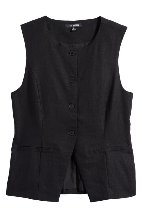 Steve Madden Wesley Linen Blend Button-up Vest In Black