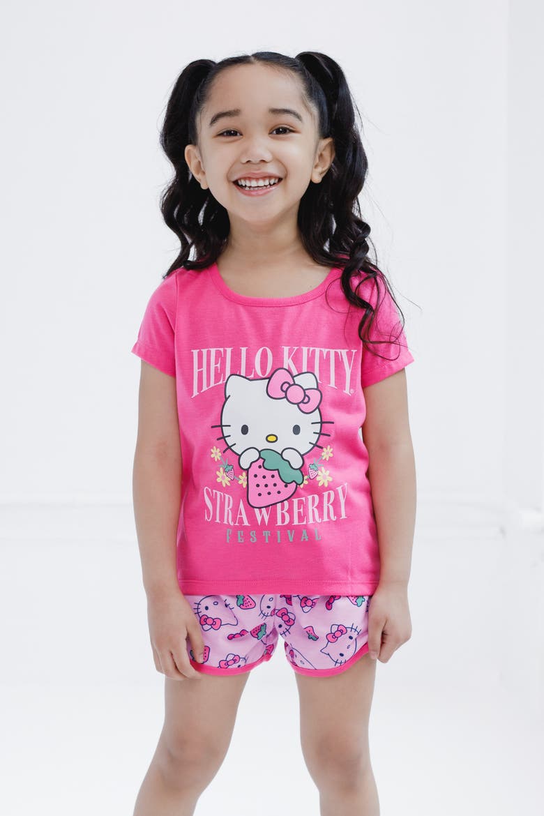 T-Shirt and French Terry Shorts Set, Alternate, color, Carmine Rose