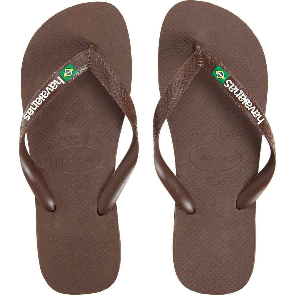 Havaianas Brazil Logo Flip Flop In Dark Brown/white