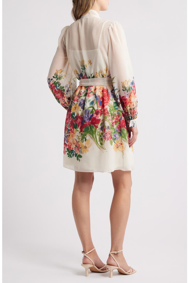 Floral Print Tie Neck Long Sleeve Dress, Alternate, color, IVORY MULTI