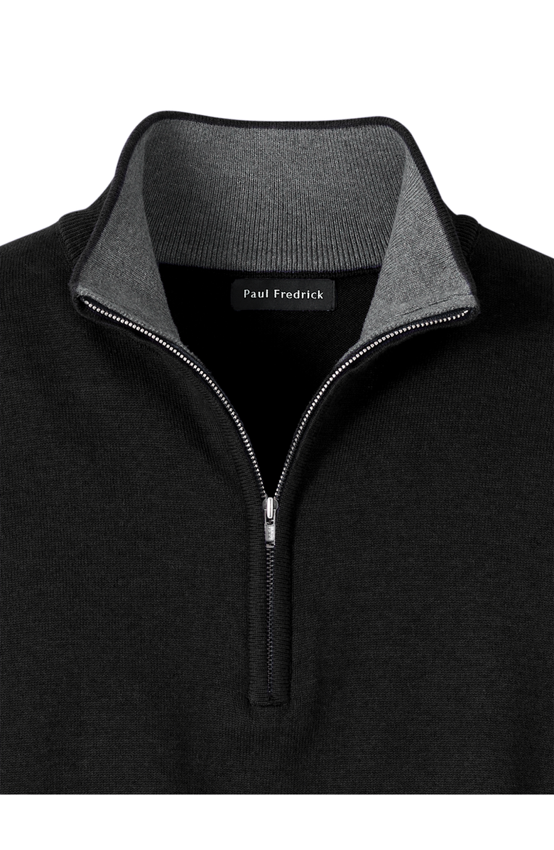 Paul Fredrick Supima Cotton Quarter Zip Mock Neck Sweater, Alternate, color, Black