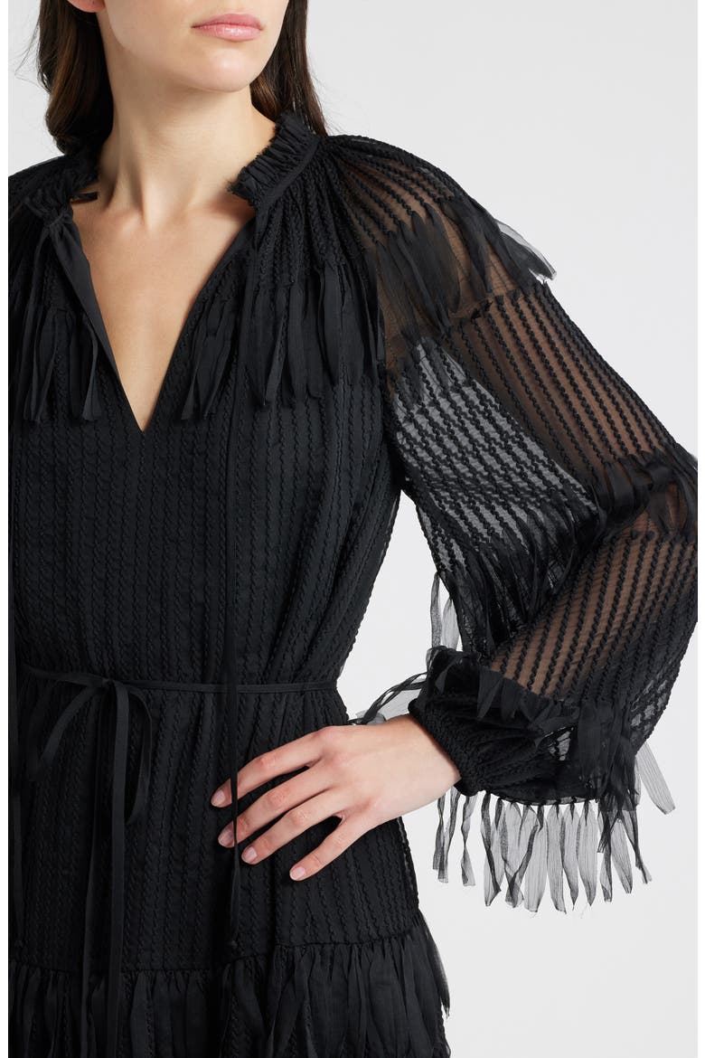 Nora Long Sleeve Chiffon Cocktail Dress, Alternate, color, BLACK