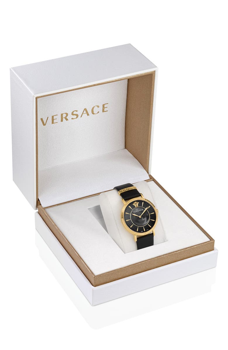 Versace V-Eternal Leather Strap Watch, Alternate, color, Gold