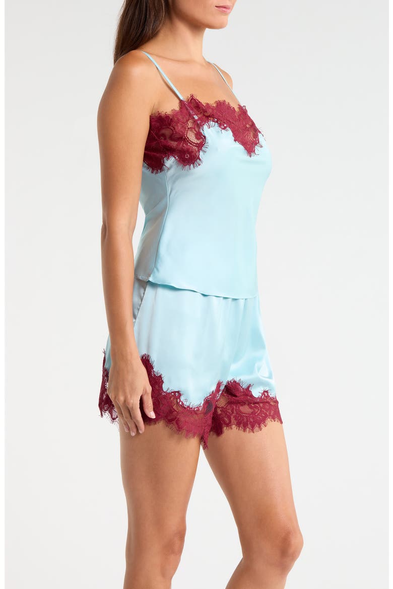 Lace Trim Satin Cami Pajamas, Alternate, color, ICY BLUE