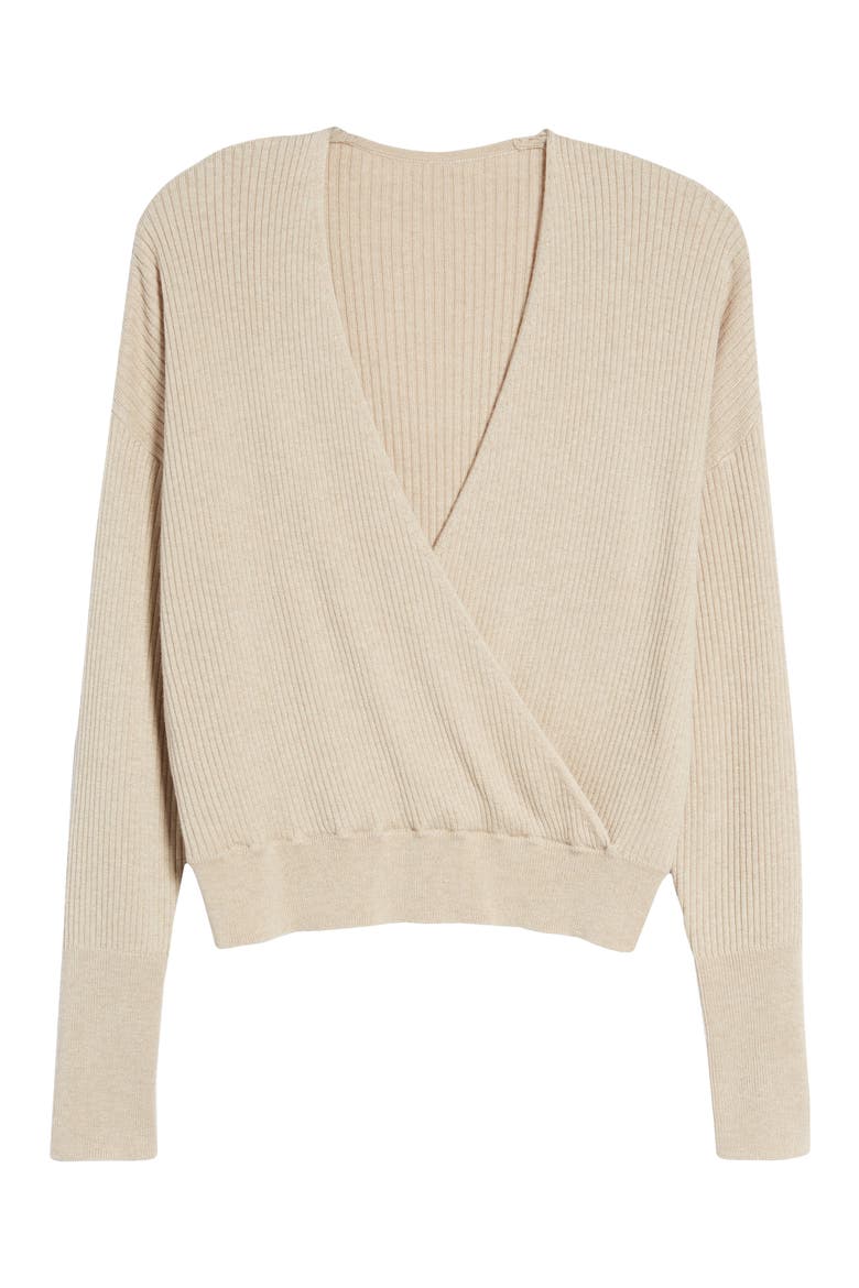 Rib Wrap Sweater, Alternate, color, TAN ETHEREA HEATHER