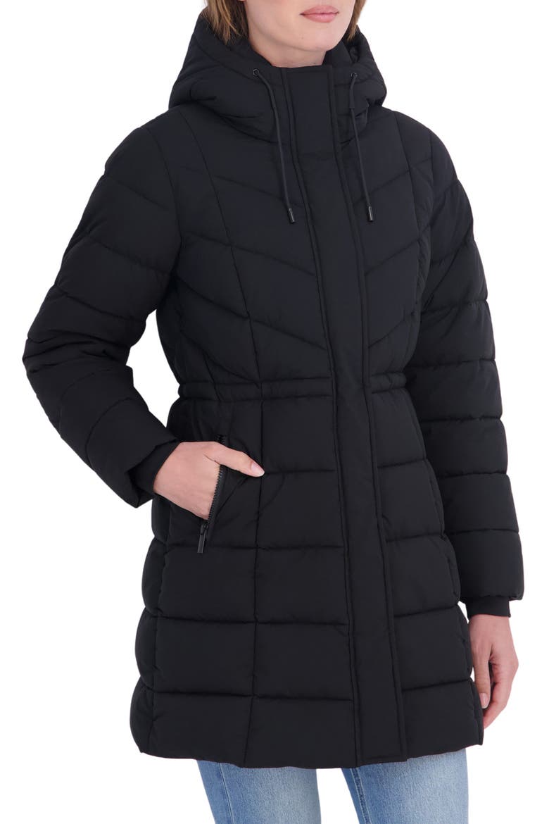 Stretch 3/4 Anorak Puffer Jacket, Alternate, color, BLACK