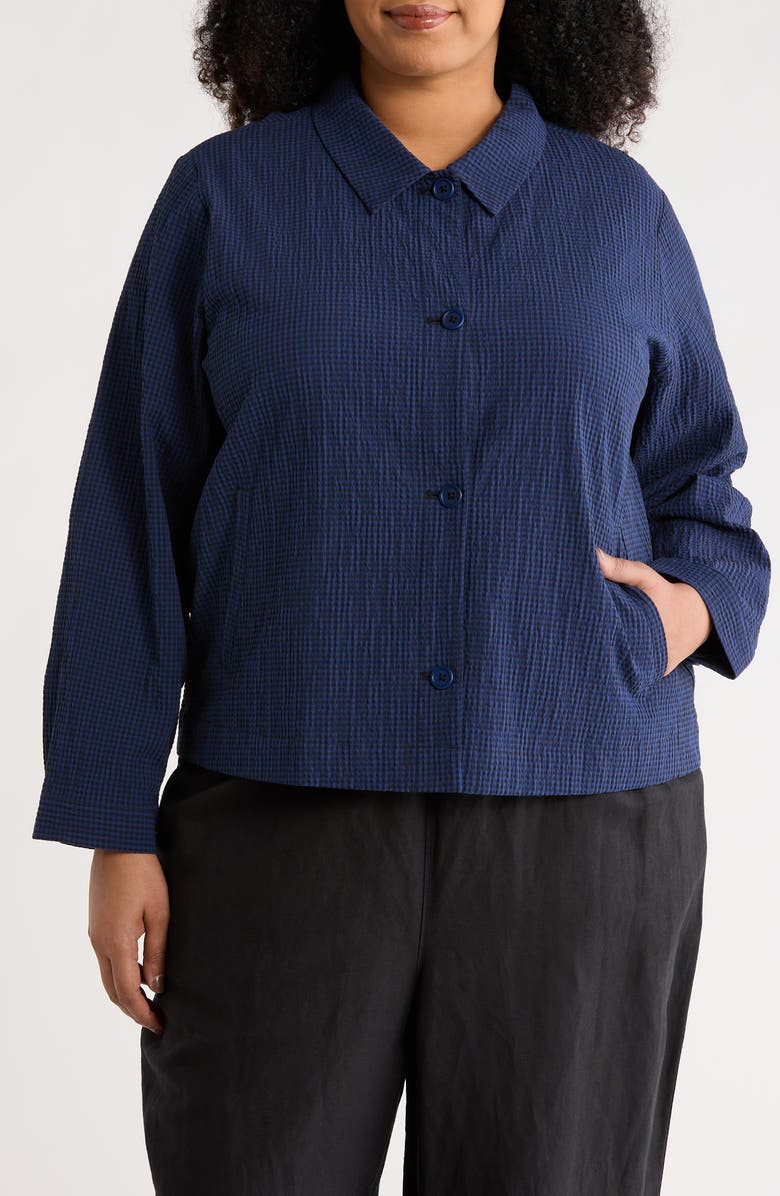 Eileen Fisher Classic Seersucker Shirt Jacket, Alternate, color, Deep Dive