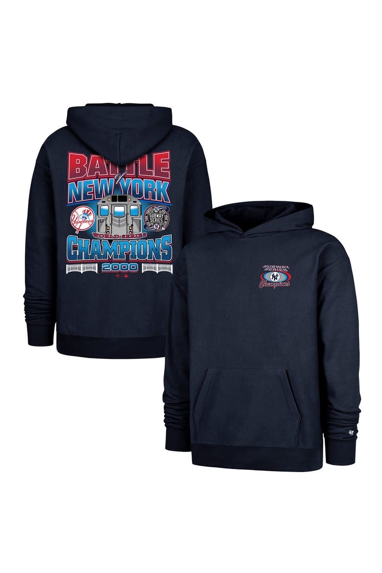 Men's '47 Navy New York Yankees 2000 World Series Champions Showcase Backer Pullover Hoodie, Main, color, Navy