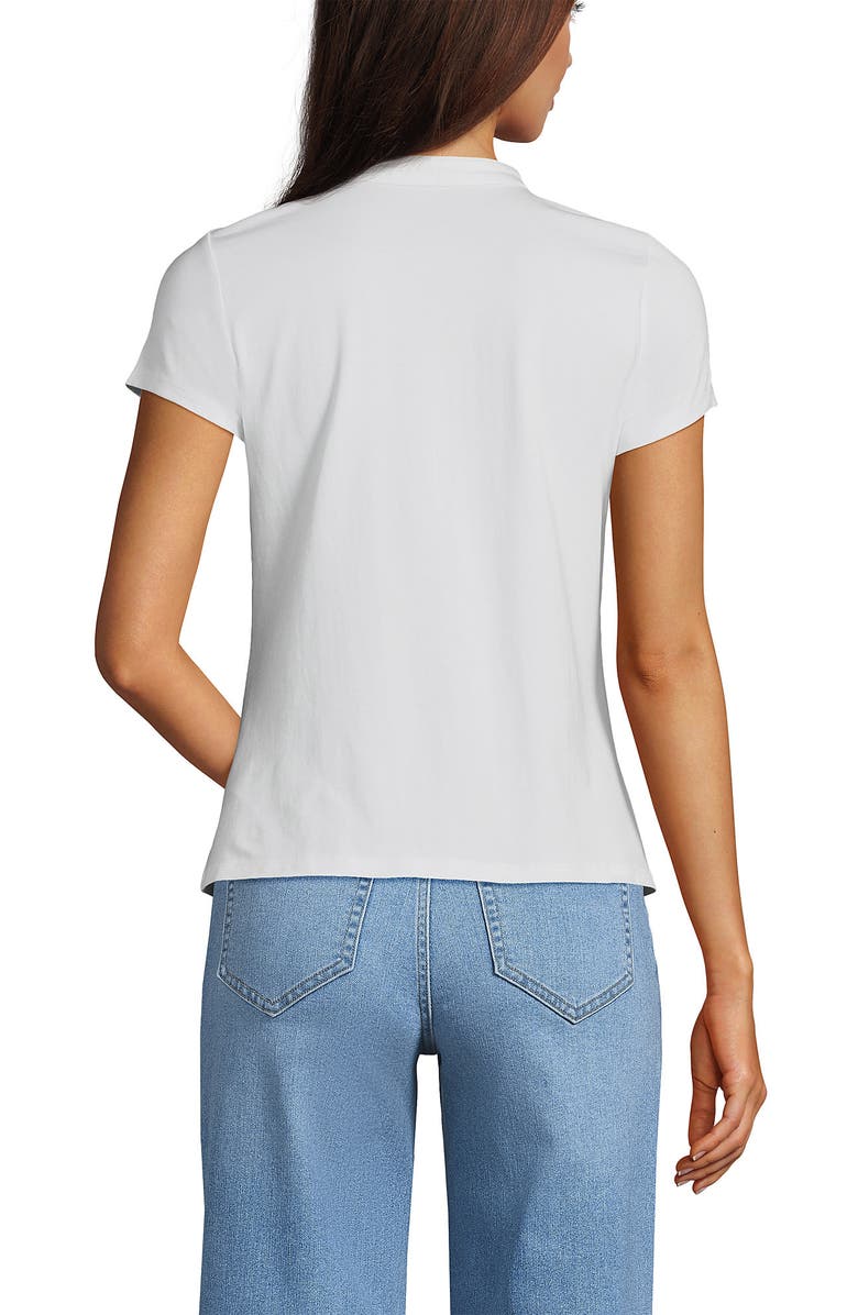 Lands' End Short Sleeve Lightweight Jersey Button Pintuck Top, Alternate, color, White