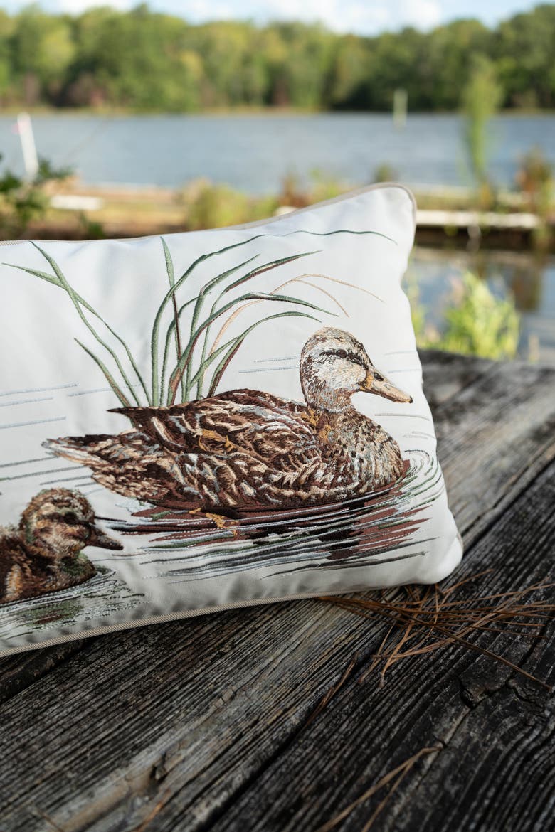 Mallard and Chicks Lumbar Mini Lumbar Accent Pillow 12" x 21", Alternate, color, Brown