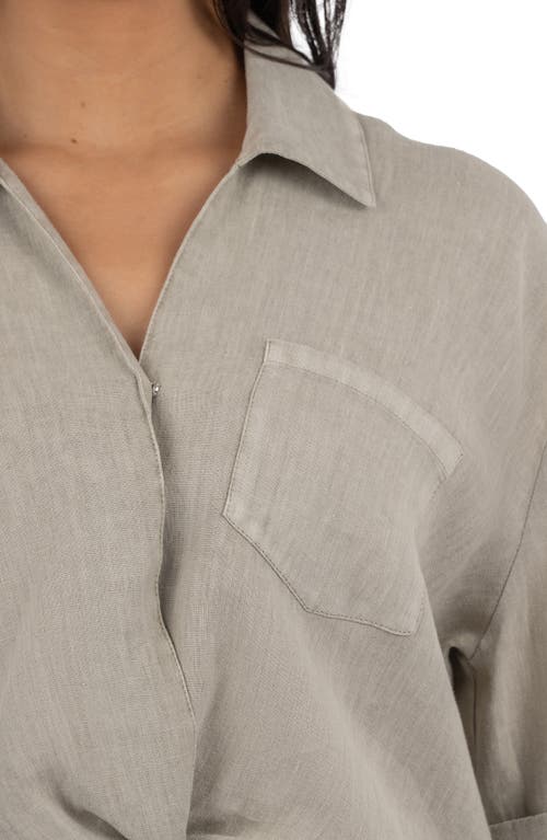 Kut From The Kloth Rebel Knot Front Linen Blend Top In Gray