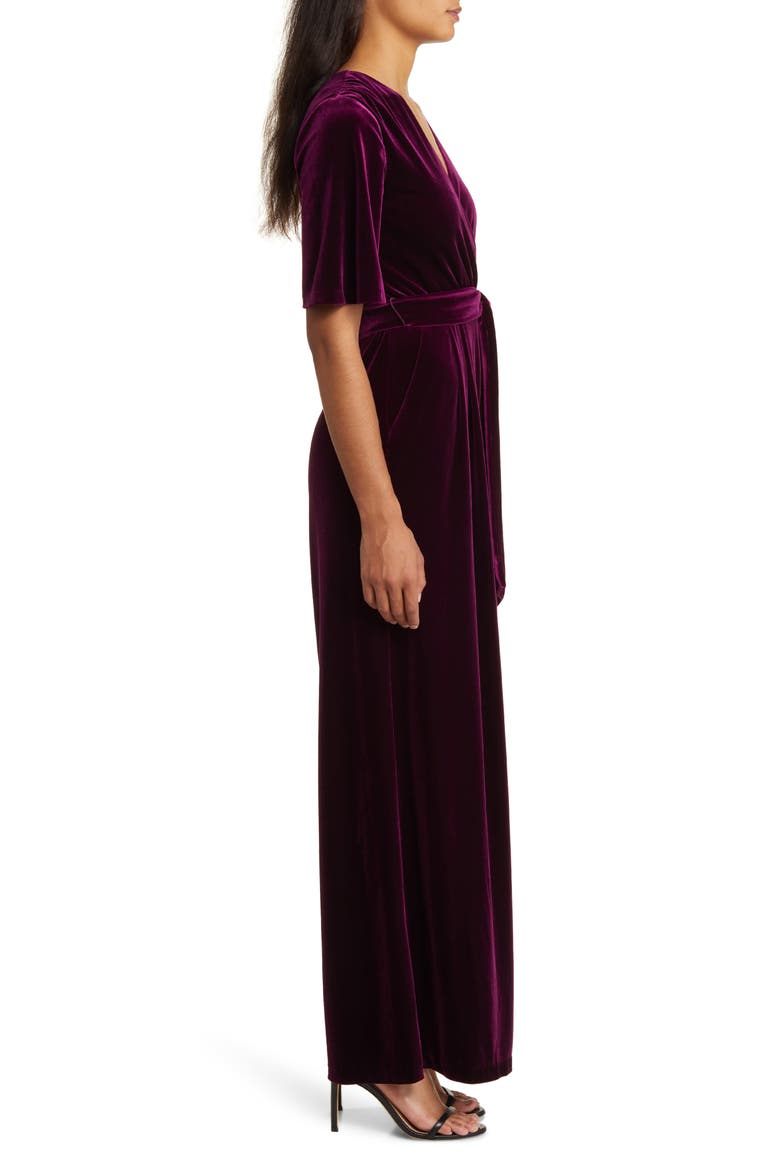 Wide Leg Faux Wrap Velvet Jumpsuit, Alternate, color, PLUM