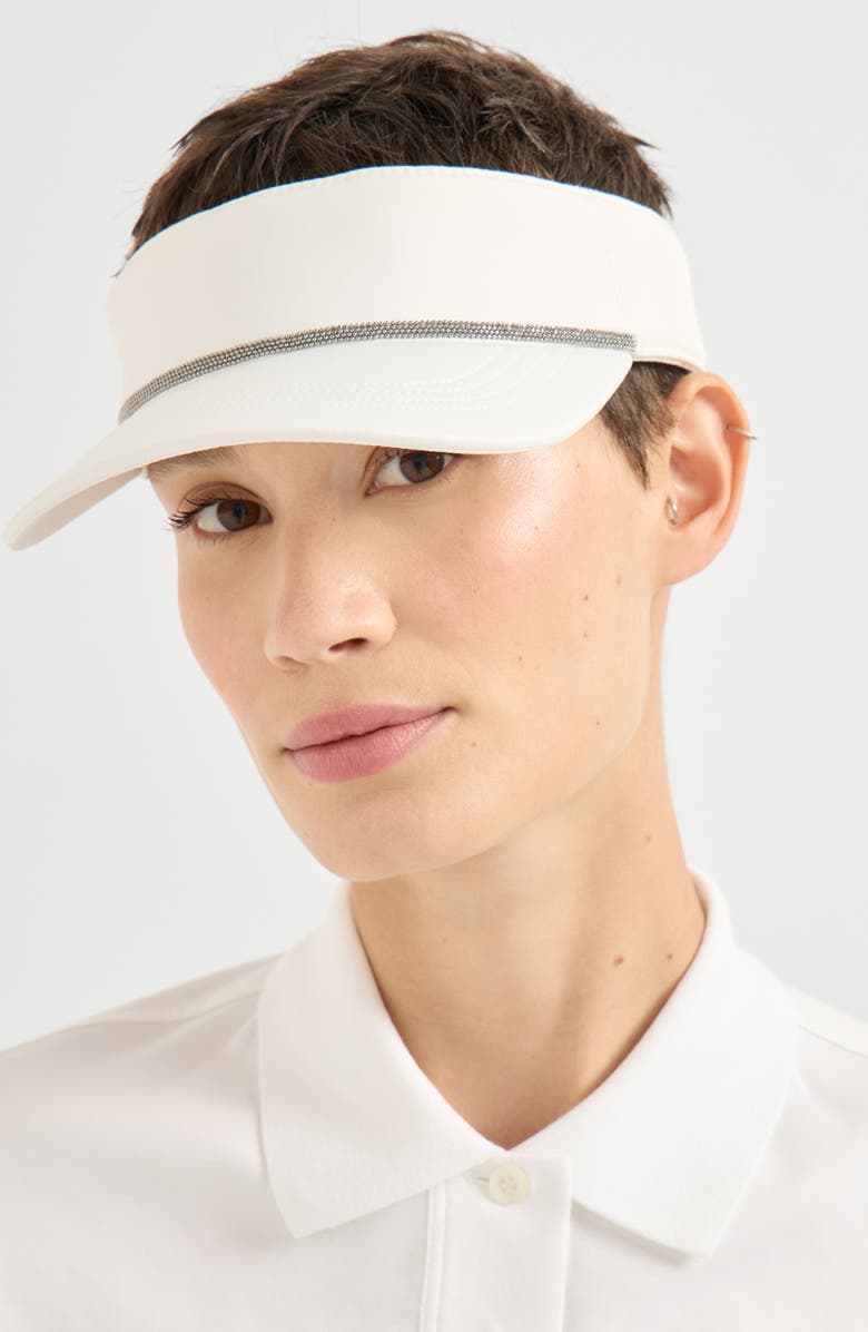 Brunello Cucinelli Nylon visor with monili, Alternate, color, White