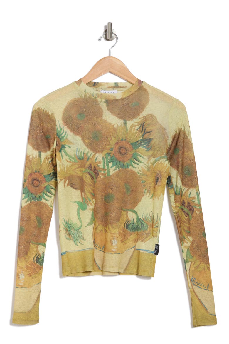 Sunflowers Long Sleeve Mesh Top, Alternate, color, YELLOW