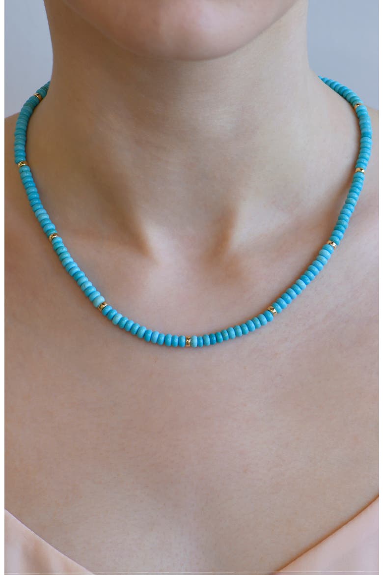 Boheme Smooth Rondelle Sleeping Beauty Turquoise Necklace, Alternate, color, TURQUOISE/ 14K YELLOW GOLD