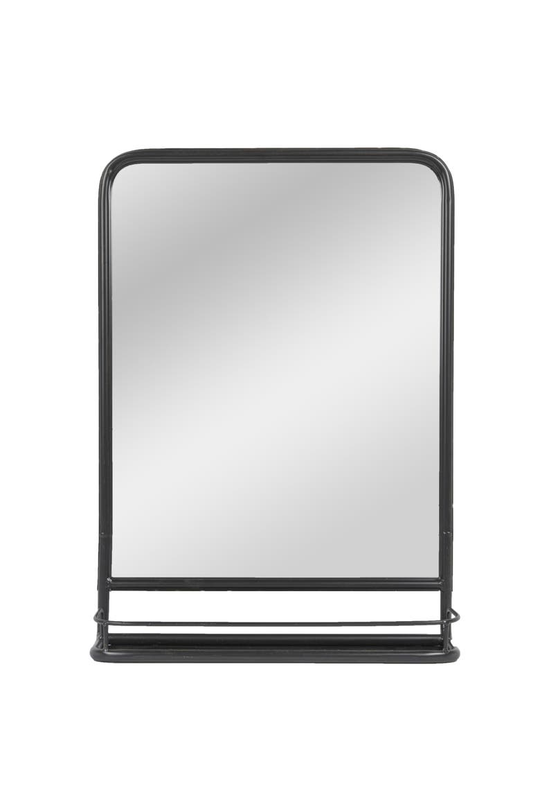 Metal Framed Rectangle Wall Mirror with Shelf, Black, Alternate, color, Black