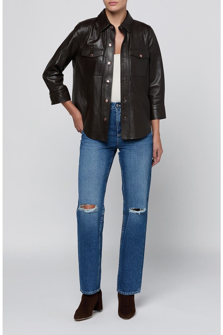 Avina Leather Shirt, Alternate, color, COFFEE BEAN