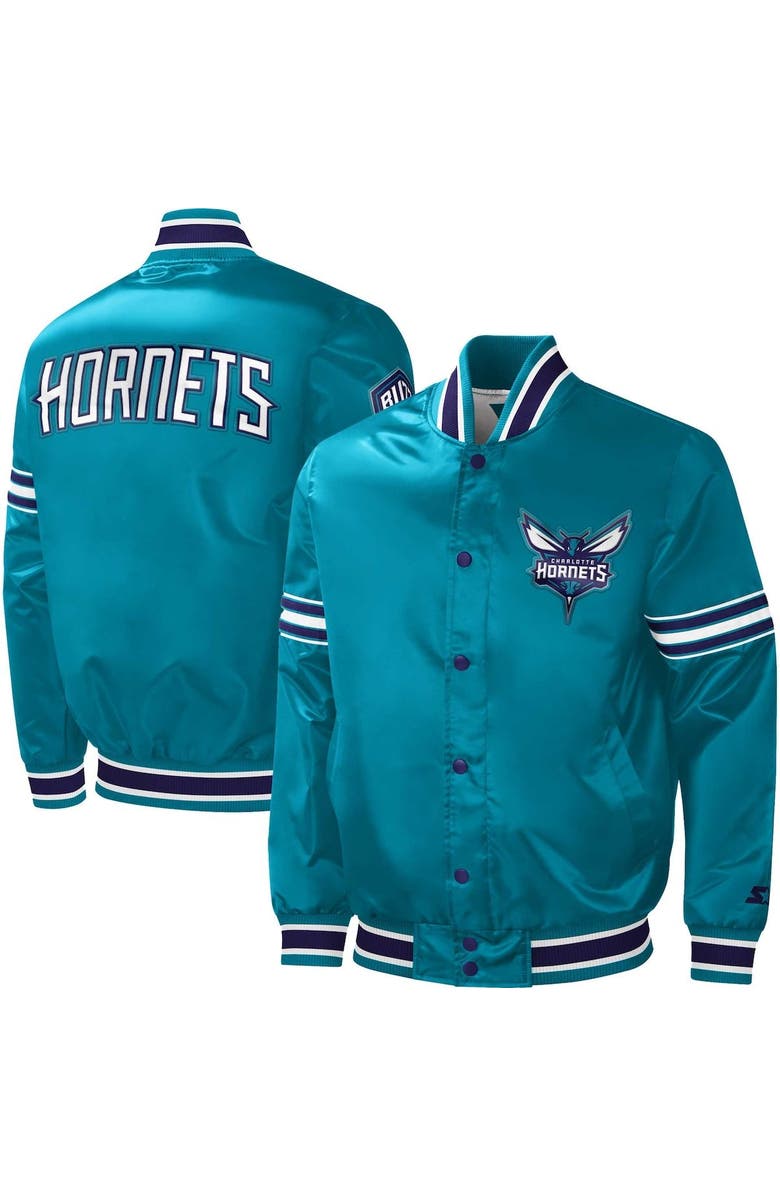 STARTER Men's Starter Teal Charlotte Hornets Slider Satin Full-Snap Varsity Jacket, Alternate, color,